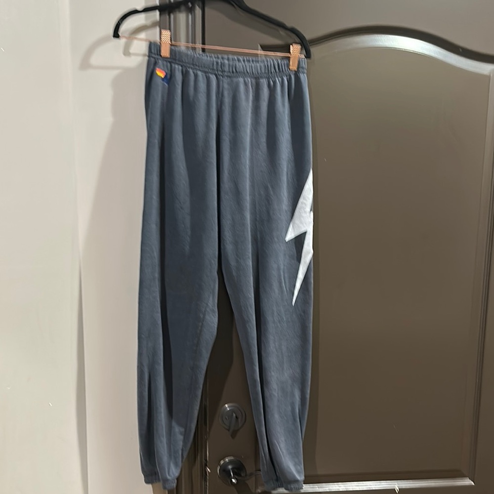 Aviator Nation Gray Sweatpants with Lightning Bolt Design